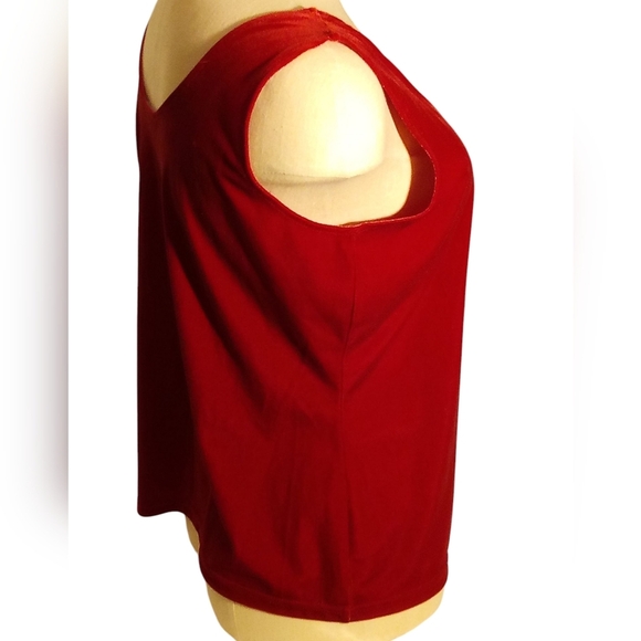 Valerie Stevens - Red Velvet Sleeveless Blouse, Size Medium W/ Pit To Pit Of 38" - Picture 4 of 11